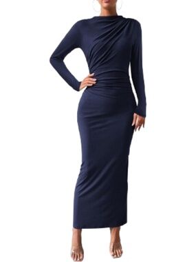 NWT BTFBM Navy Blue Long Sleeve Ruched Bodycon Maxi Dress Size Medium